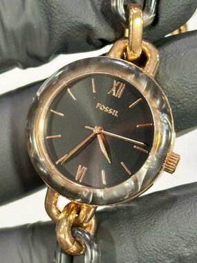 Fossil Embry Three-Hand BQ3621 Smoke Resin Rose Gold Ladies’ 28mm Dress Watch